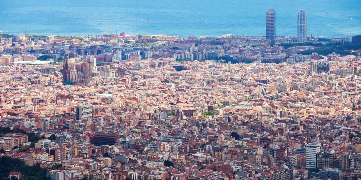 general view of Barcelona from high point in cloudy day